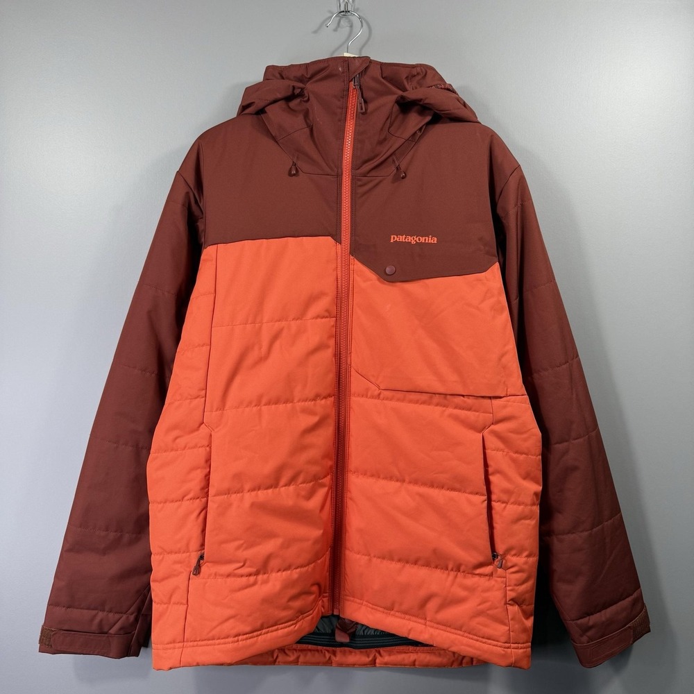 Patagonia Shell Jacket Mens Medium Orange Hooded Insulated Ski Winter Colorblock
